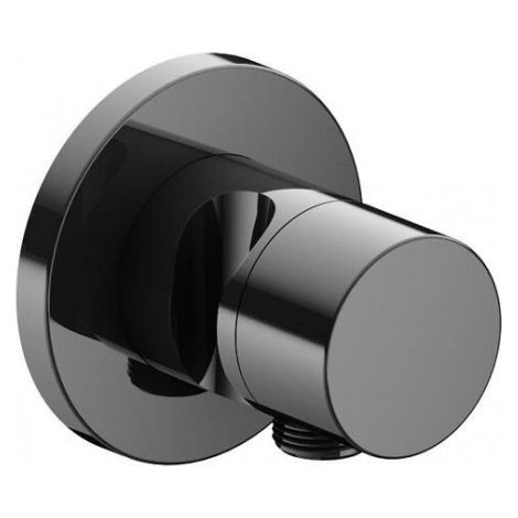 Robinet Keuco IXMO 59541, robinet d'arrêt avec raccord de flexible et support de douchette encastré, rosette ronde, poignée IXMO Pure, Coloris: Chrome noir poli - 59541120201