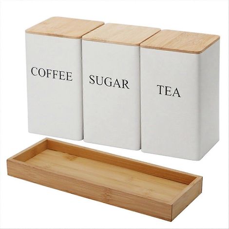 Cuisine boîte de rangement avec couvercle métal thé café sucre rangement bocal B (1/5)