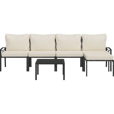 Salon de jardin meuble d'extérieur ensemble de mobilier 6 pièces avec coussins sable acier (1/5)