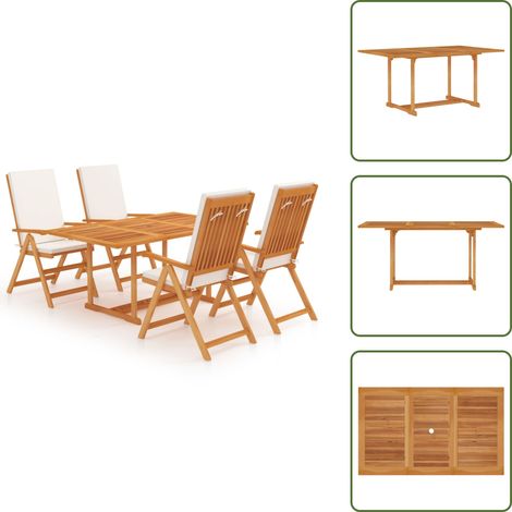 The Living Store Set da Pranzo da Giardino 5 pz con Cuscini in Legno di Teak - Tavolo in teak