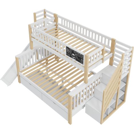 Letto a soppalco per bambini con scivolo e contenitore 140 x 200 cm e 90 x 200 cm bianco MODENUIT (1/5)