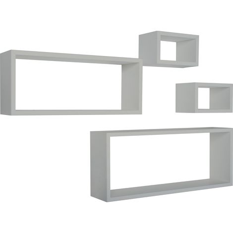 Set 3 Mensole Cubo da Parete Quadrato e Rettangolare in Fibra di Legno Merlino Grigio Sasso (1/5)