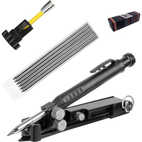 Outil de scribing multifonction - Crayon de construction pour le travail du bois bricolage, outil de scribing en alliage d'aluminium avec crayon à trou profond, outil de mesure Scriber Line Maker