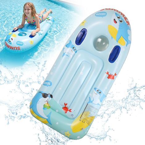 Matelas gonflable pour enfants, planche de natation gonflable, pour piscine, plage, mer, été (Requin bleu) (1/5)