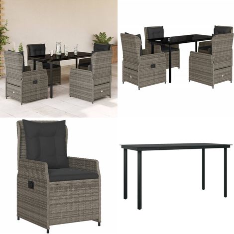 5-tlg. Garten-Essgruppe mit Kissen Grau Poly Rattan - Gartentisch - Gartenstuhl (1/5)