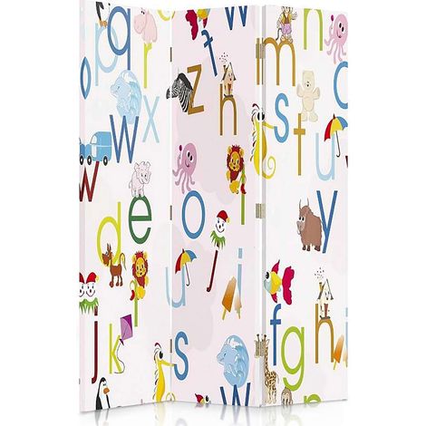Paravent enfant ludique et coloré à 3 volets pour chambre - 110 x 180 cm - 1 face déco, 1 face noir