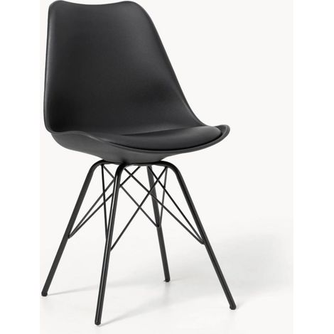 Silla de Comedor en Negro con Piel Sintética Asiento Acolchado  Polipropileno Respaldo y Patas de Acero  Moderno Estilo Nórdico  85x49x56cm  Ideal F - ORION91oficial® - Pack x2 (1/5)