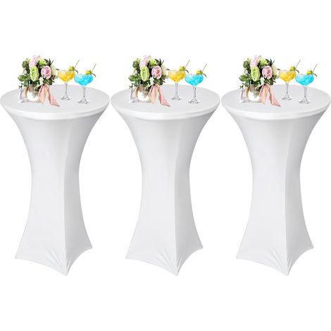Lot de 3 Housse de Table Ronde Extensible, Housse Mange Debout, Nappe Ronde de Cocktail pour Bar Table de Banquet Mariage Hôtel (Blanc) 80 110cm (1/5)