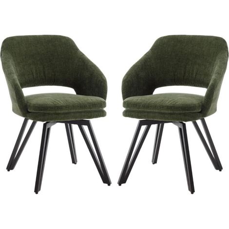 Set di 2 Sedie da Pranzo Sedie da Cucina Girevole in Tessuto Sedie Soggiorno con Gambe in Metallo, Poltrona Imbottite per Ristorante, Verde