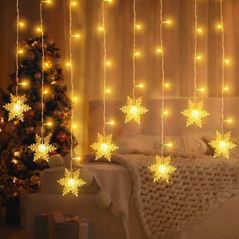 Snowflake Curtain String Lights, 8 Modes, Waterproof Indoor and Outdoor Christmas Decoration, Window Balcony Decoration (3.5m Plug-in) (1/5)