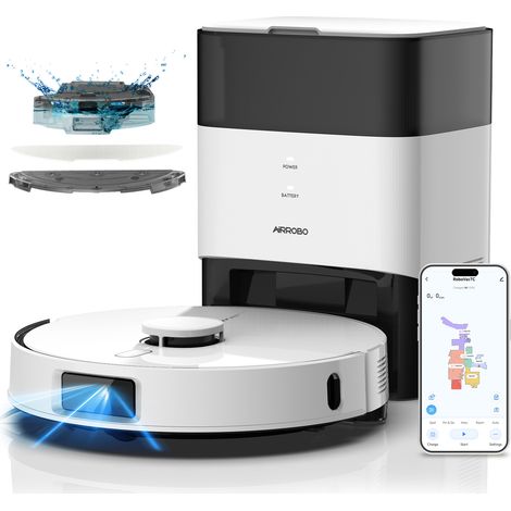 AIRROBO L60+ Aspirateur Robot Laveur avec Station 12000Pa - 3,5 L 240 Min - Cartographie LiDAR, Évitement d'Obstacles laser, Blanc (1/5)