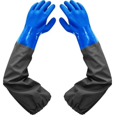 Gants De Nettoyage Pour Etang - En Caoutchouc Longs 70 Cm - Imperméables Avec Doublure Pelucheuse - Bleu (1/5)
