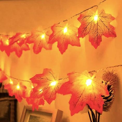 Guirlande Lumineuse en Feuille d'érable - 3m 20LED Guirlandes Lumineuses par Piles avec Minuterie - Décoration Automne - Pour Thanksgiving, Halloween, Noël - Feuille érable Rouge [Classe énergétique A (1/5)