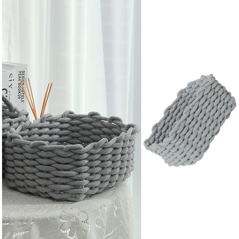 Panier de rangement en corde de coton tricoté à la main, style nordique, gris, 30 x 22 x 14 cm / 11,8 x 8,7 x 5,5 pouces. Organisateur de bureau pour clés, en-cas, sous-vêtements. (1/5)