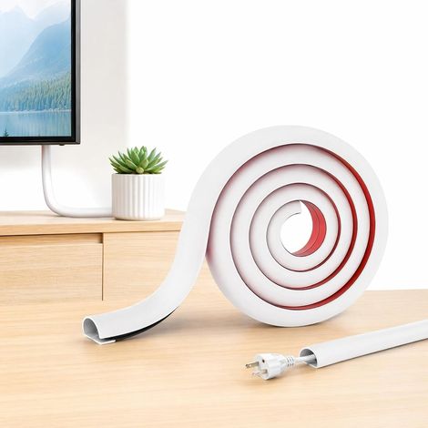 Mini goulotte de câble autocollante de 3 m - Cache-câbles semi-circulaire - Pour tous les câbles d'alimentation, maison, école, bureau (blanc) (1/5)