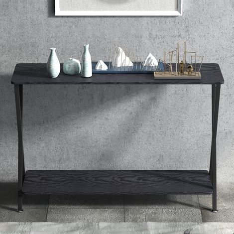 Console d'Entrée 105 cm, Table Console Étroite Style Ferme 2Niveaux avec Étagère, Table d’Entrée/Salle de Passage pour Salon, Noir (1/5)