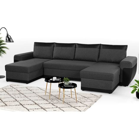 Milan - wohnlandschaft ecksofa - schlaffunktion - 7 sitzplätze - 2 aufbewahrungskisten - schwarz / grau (1/5)
