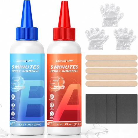 Colle Epoxy 5 Minutes, Colle Epoxy Bi-composant, 250 ml Colle bi Composant Transparente, Résine Époxy Transparente à 2 Composants, pour Plastique, Métal, Verre, Céramique Autres Matériaux (1/5)