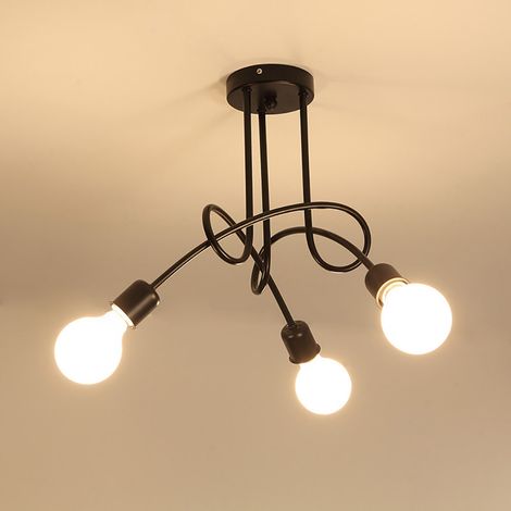 Plafonnier Moderne E27 Luminaire Plafonnier Créatif Lampe de Plafond Métal pour Salon Chambre Bar Café Noir 3 Lumières - Noir