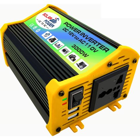 Peaks Power 3000W Modifizierter Sinus-Wechselrichter Hochfrequenz-Wechselrichter DC 12V auf AC 110V Konverter Kfz-Ladegerät Wechselrichter mit 2,1A Dual-USB-Anschluss Batterieklemmen (1/5)