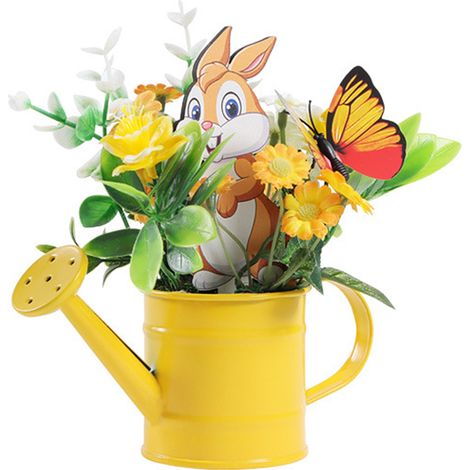 Arrosoir décoratif miniature jaune, accessoire de décoration printanière pour œufs de Pâques et plantes artificielles d'intérieur (1/5)