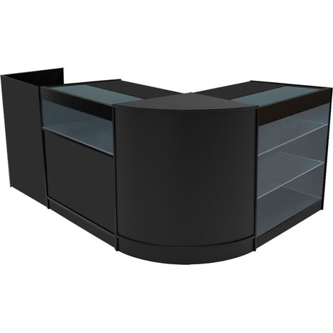 Comptoirs de Vente en MDF Noir à LED Blancs Ensemble Polaris CM60 TB60 K900 B900 3 Unités de Rangement Étagères Internes Portes Coulissantes Verouillables Réception Bureau Vêtements [Clés INCLUS] (1/5)