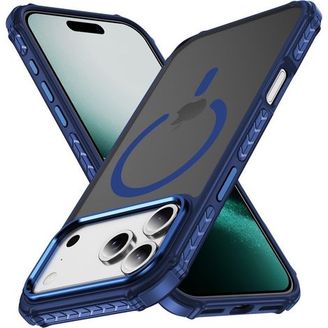 Custodia rinforzata per iPhone 18 Pro / 17 Pro, opaca, per MagSafe, opaca con cornice blu (1/5)