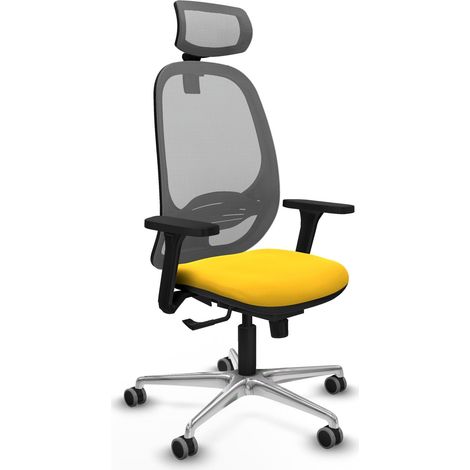 Chaise de bureau piqueras y crespo Cilanco maille grise cuir jaune (1/2)