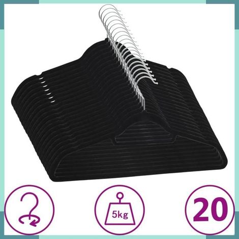 ASHATA Cintres antidérapants 20 pcs Noir Velours -FHE289920 (1/4)