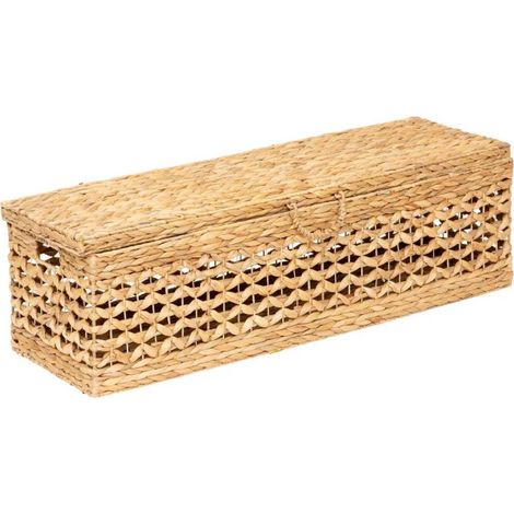 Atmosphera – Coffre bout de lit en jacinthe 104cm – Design ajouré – Anse et poignées latérales – Dimensions L. 104 x l. 33 x H. 32 cm – Couleur naturelle
