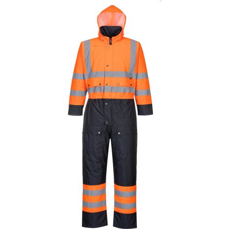 Mono Contrast con forro impermeable costuras encintadas, alta visibilidad S485 L Naranja flúor / Azul marino