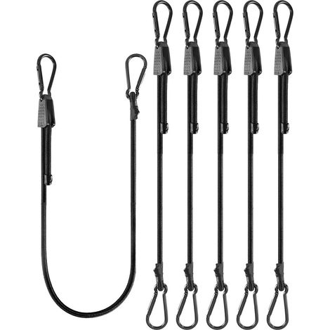Elastic rope with adjustable carabiner, 6-piece set, black, 100 cm, latex material, UV resistant, with hook. (1/5)
