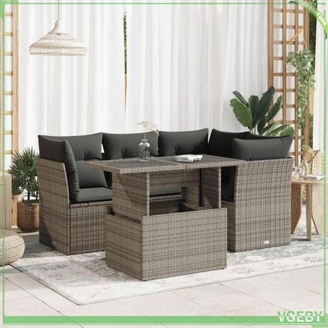 Salon de jardin - 7291712443367 - Résine tressée gris - Rangement sous siège étanche - Table réglable (1/5)