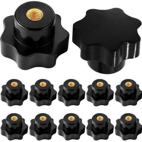 M6 Star Knobs, M6 Female Screw Knurled Thread Clamping Knob, for Machine Tool Mechanical Equipment, Black Plastic, 10 Pieces (1/4)