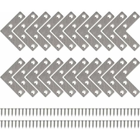 Flache, gerade, L-förmige Metallbefestigungswinkel mit Schrauben zur Unterstützung der Reparatur von Holzmöbeln und Schränken, 50 x 50 mm, 20 Stück
