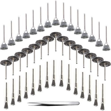 FENOPLASTICA45 Pièces Outil de Perceuse à Bois Brosse Métallique Fil d'Acier Inoxydable Brosse de Perceuse Rotative en Métal, Argent (Acier Inoxydable) (1/5)