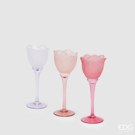 EDG Enzo De Gasperi Portacandela Tulipano Satin H 22 Cm D 8,5 Cm  3 Ass. Two Tone Pink 1 Pz