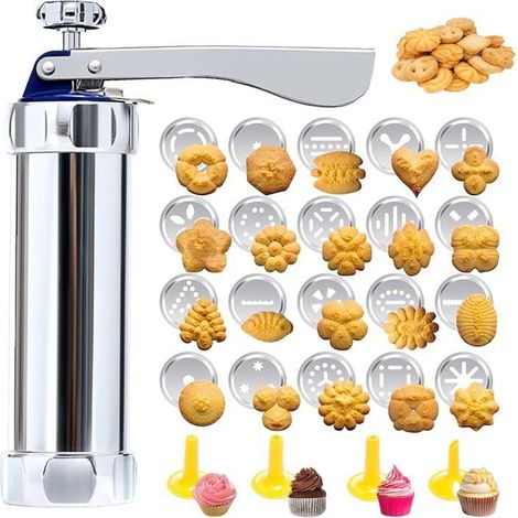Pistolet à biscuits en alliage d'aluminium, comprenant 20 plaques de pression et 4 douilles à pâtisserie, outil de cuisson. (1/5)