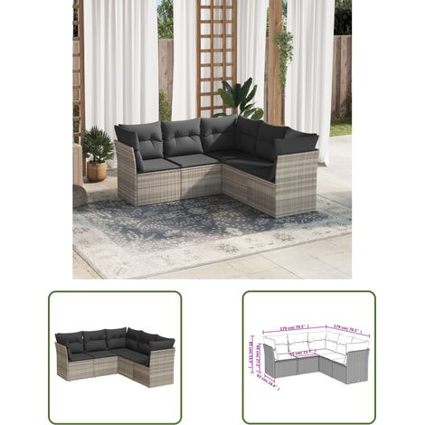vidaXL Salon de jardin 5 pcs avec coussins gris clair résine tressée (1/3)