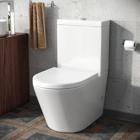 Modern Rimless Close Coupled Toilet Ceramic with Soft Closing Seat White Magus