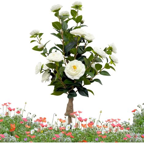 Arbre artificiel avec Piquets de Sol de Camélia Réaliste  Arbre Faux pour Porche Devanture Pour extérieur jardin cour patio passage maison femmes anniversaire fêtes fête (1/5)