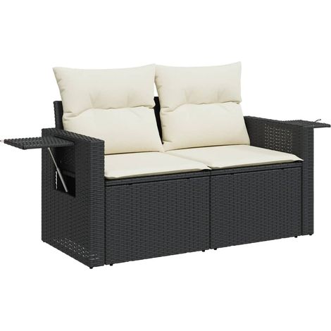Maison Exclusive - Divano da Giardino con Cuscini a 2 Posti Nero in Polyrattan
