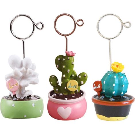 Porte-cartes Miniatures de Cactus Vert 3pcs en Résine et Métal, Support pour Photos et Menus, pour Décoration de Fête et Mariage Plusieurs styles (1/5)