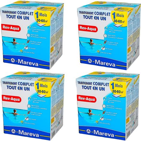 Mareva – Pack 4 mois traitement eau piscine 30 à 60m³ – Kit d'entretien simplifié – Non moussant – Protection bactériologique renforcée