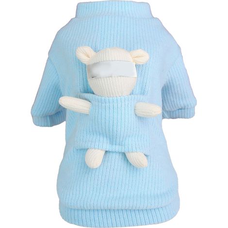 Pull pour chien épaissi vêtements d'hiver tricot laine mignon ours jouet forme vêtements chauds bleu S (1/5)