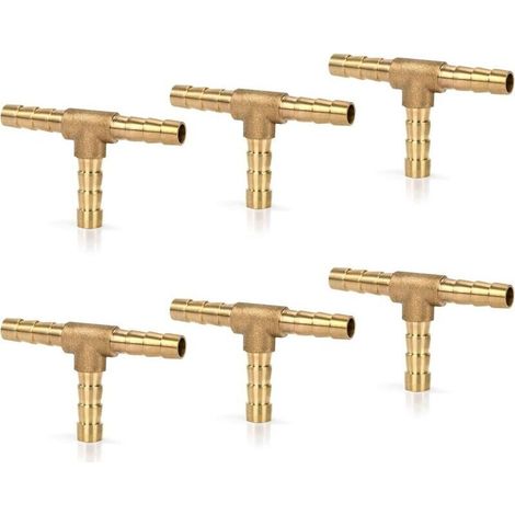 6 Pièces Raccords de Tuyau d'air Comprimé en Laiton de 6mm, T en Forme, Connecteur de Tuyau de Carburant, Connecteur Barbelé pour Carburant, Air, Eau, Gazole