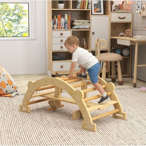 Arco de escalada Montessori de interior 2 en 1 de madera, 110 x 52 x 45 cm, natural OKMYHOME (1/5)