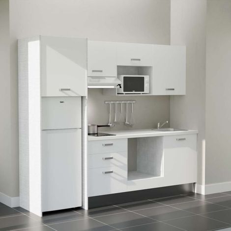 Kochnischen K37L-PT - 240 cm - Laminatplan, spüle Edelstahl, - Weiße Front - weiße Laminatplatte - Kredenzen nein + Haushaltsgeräte weiß (1/4)