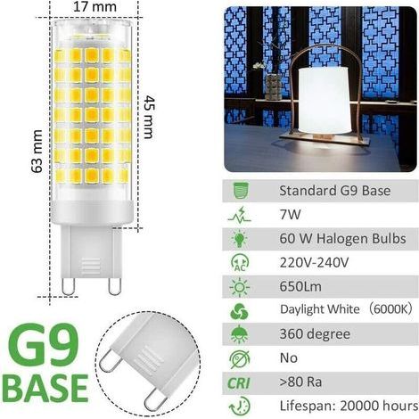 Ampoule LED G9 7W, 430LM, Blanc froid 6000K, 220-240V, NON-Dimmable, Économie d'énergie,pour Ceiling Lighting, Chambre Salon Cuisine Jardin (1/4)