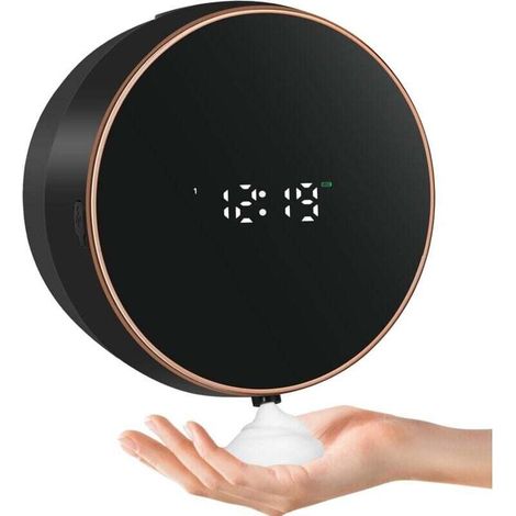 Dispenser di sapone automatico a parete - Dispenser di sapone in schiuma elettrico - Senza contatto - Sensore a parete - Plastica - per cucina e bagno - Nero - Crezuo